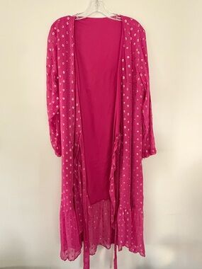 Pink and Gold Metallic Duster Robe Cover-up Made in India